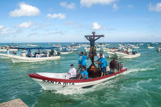Mexico, Boat Procession in Honour of the Black Christ in Sisal, Yucatan