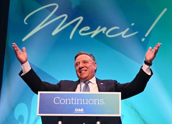 Canada, Francois Legault in front of supporters in Quebec