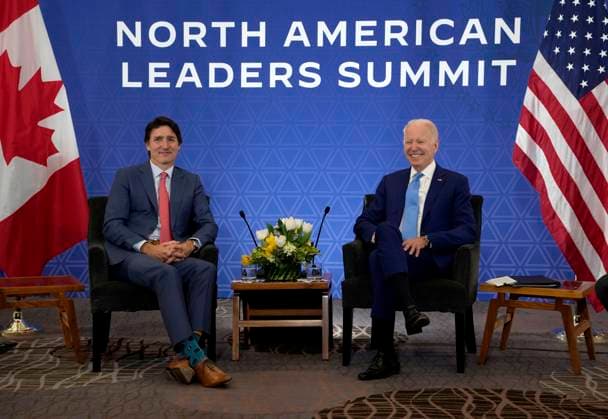 North American Leader Summit NALS in Mexico, Canada Prime Minister Justin Trudeau meets US President Joe Biden