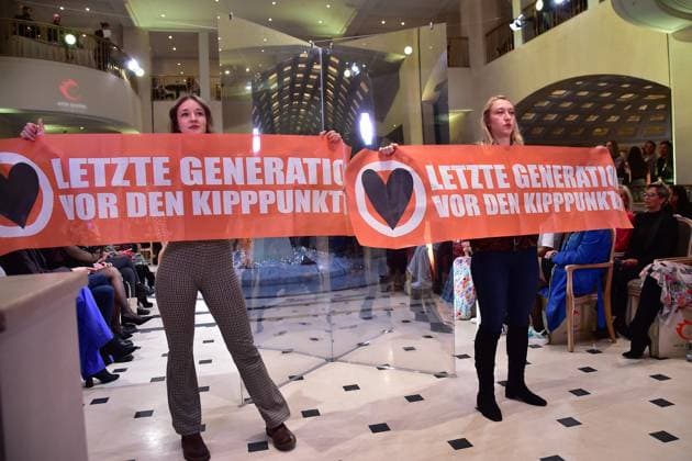 Berlin Fashion Week - Last Generation Protest Action during Anja Gockel Fashion Show