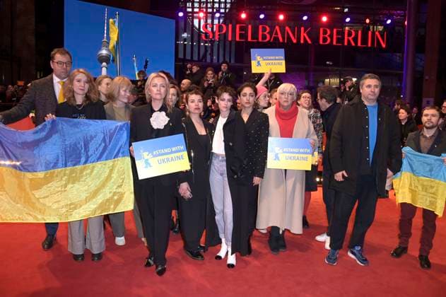 73rd Berlinale, Jury and Filmmakers Demonstrate for Ukraine on the Red Carpet