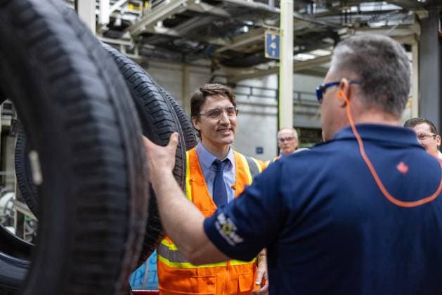 Canada, Prime Minister Trudeau visits Michelin tyre factory in Bridgewater