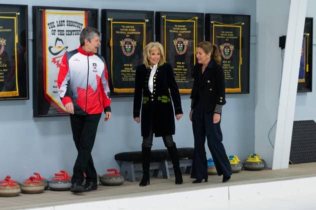 Canada, Jill Biden and Sophie Gregoire Trudeau visit the Rideau Curling Club in Ottawa