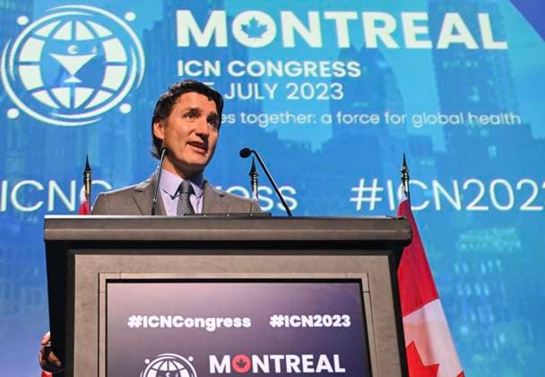 Canada, Justin Trudeau speaks at the International Council of Nurses Congress in Montreal