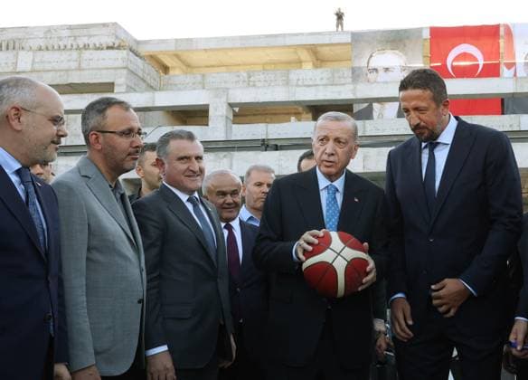 Turkey, President Erdogan visits construction work on basketball academy in Istanbul