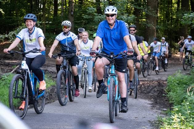 Bavaria, Prime Minister Markus Söder on a cycling tour through Lower Franconia
