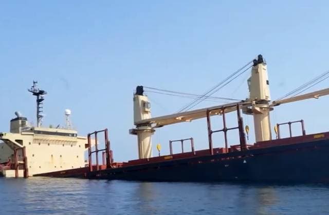 Yemen, wrecked oil tanker after being fired on by Houthi rebels in the Gulf of Aden