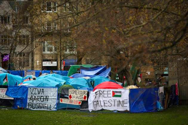 Canada, Pro-Palestine protest camp in front of McGill University in Montreal