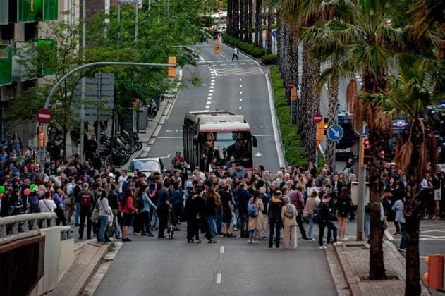 People demonstrate against Louis Vuitton fashion show in Barcelona
