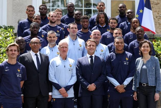 Emmanuel Macron meets the French national football team