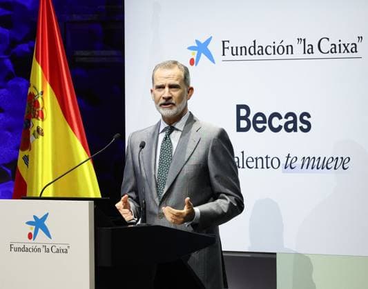 King Felipe of Spain at the La Caixa Foundation Award Ceremony in Madrid