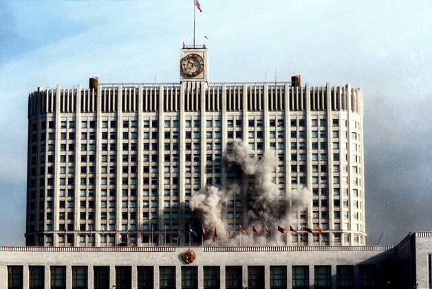 Russian army tanks storm Moscow parliament building - 30th anniversary on 04 October