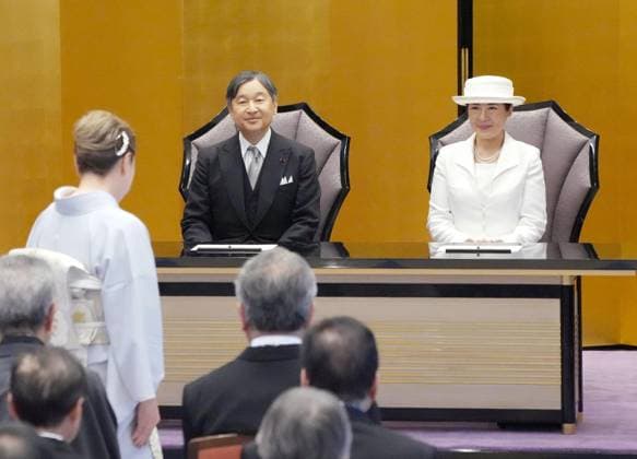 Japanese imperial couple attend award ceremony at the Academy of Fine Arts in Tokyo