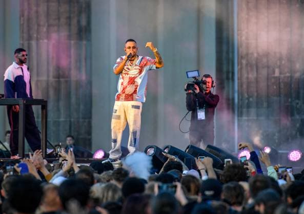 EURO 2024, Rapper Luciano at the opening of the fan zone at the Brandenburg Gate in Berlin