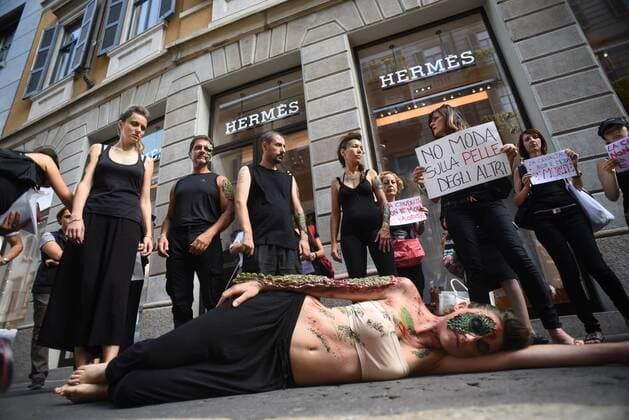Fashion Week Milan - Protest by animal rights activists