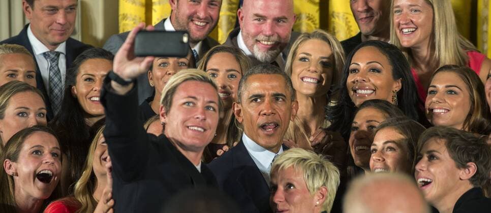 US President Obama hosts the US Women's National Football Team at the White House