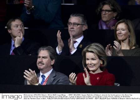 Queen Mathilde attends a Davis Cup tennis match in Ghent