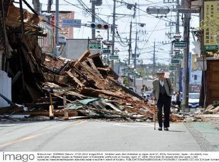 Japan, magnitude 6.2 earthquake in Kumamoto on Kyushu, 10th anniversary on 14 April