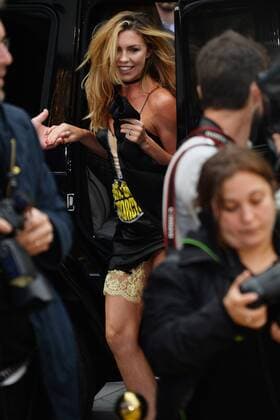 Abbey Clancy in a quirky outfit at the Absolutely Fabulous film premiere in London