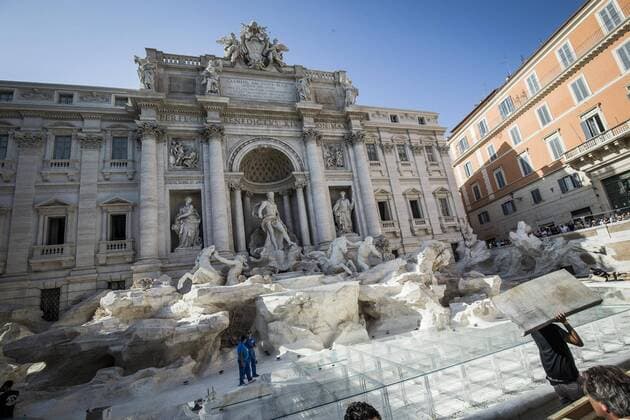 Set-up of the Fendi Fashion Show at the Trevi Fountain in Rome