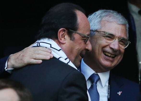 Francois Hollande in the stands at the international football match between Germany and France
