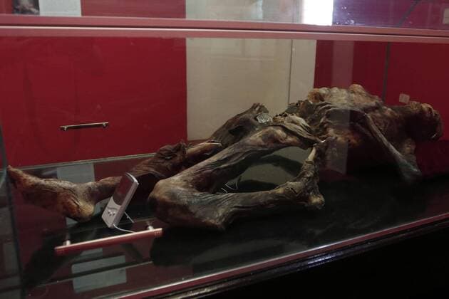 Mummified body in the museum in Cerdan, Mexico
