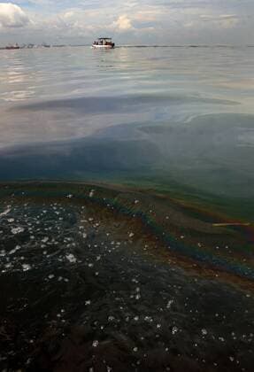 Oil spill near the Pemex oil tanker off the coast of Mexico