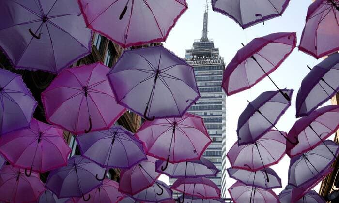 Umbrellas in pink for International Breast Cancer Day in Mexico City