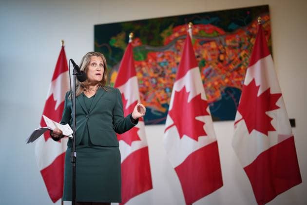 Canada, Chrystia Freeland press conference in Nanaimo