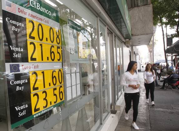 Peso Dollar Exchange Rate in a Bank in Mexico City