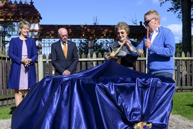Princess Margriet of the Netherlands at the inauguration of a model of Paleis Het Loo in Apeldoorn