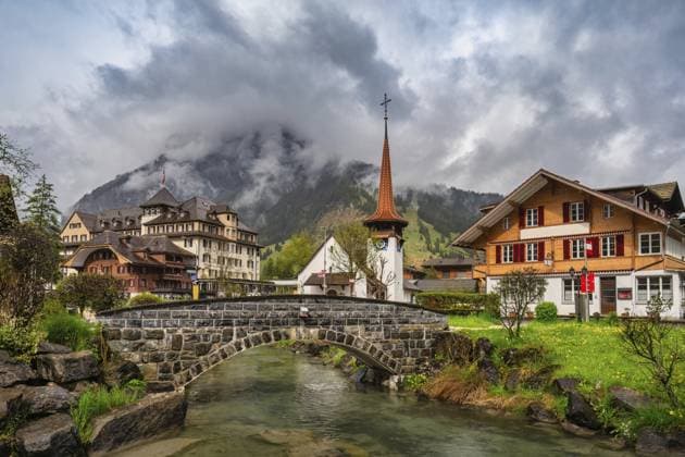 Switzerland: the village of Kandersteg in the canton of Bern threatened by a massive rockslide; archive images