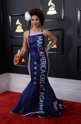 Grammy Awards in Los Angeles - Joy Villa in Trump-Robe on the red carpet
