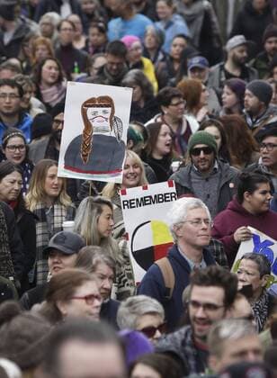 Women demonstrate in Vancouver, Canada