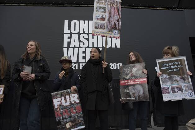 London Fashion Week - Demonstration by animal rights activists