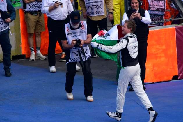 Brad Pitt during filming at the Formula 1 GP in Mexico