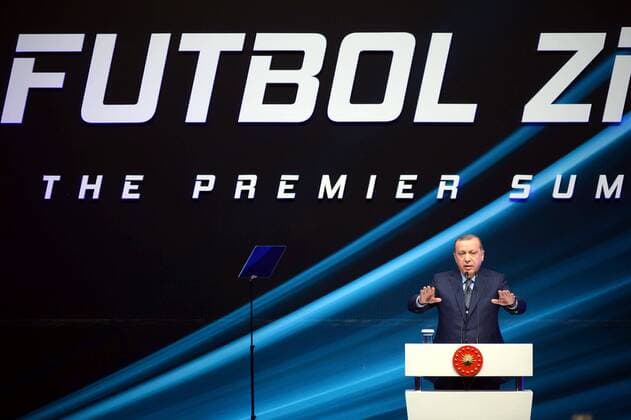 Turkish President Erdogan at a meeting of Turkish football officials