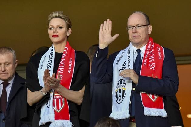 Prince Albert II of Monaco and Charlene Wittstock visit AS Monaco football match