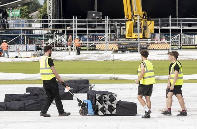 Set-up for benefit concert with Ariana Grande in Manchester