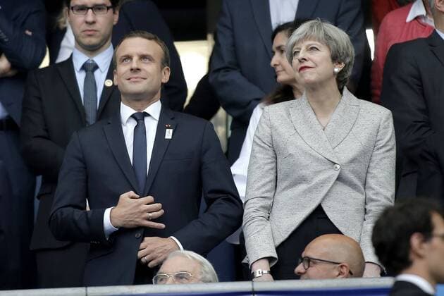 President Macron and Prime Minister May visit international football match in Paris