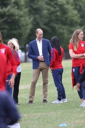 Prince William visits English women's football team in London
