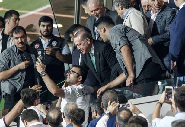 Recep Tayyip Erdogan at a football match in Istanbul