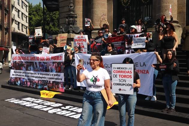 Mexico, animal rights activists protest against bullfighting in Mexico City