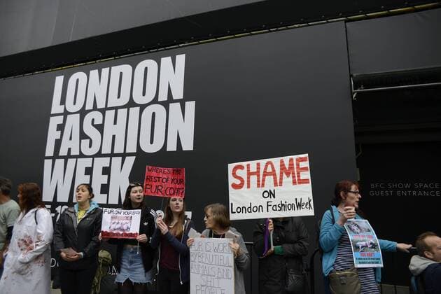 London Fashion Week - protests by animal rights activists