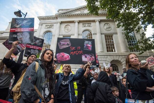 London Fashion Week - Protests on the fringes of the Burberry show