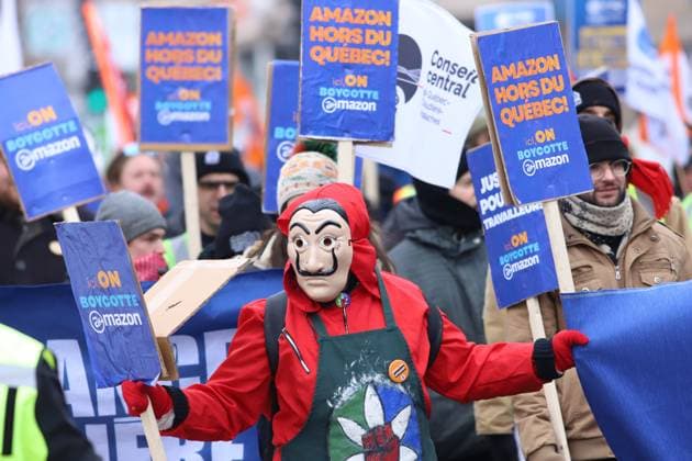 Canada, protest against mass layoffs at Amazon in Montreal