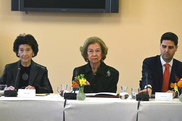 Queen Sofia of Spain at a meeting of the Conservatory of Music in Madrid