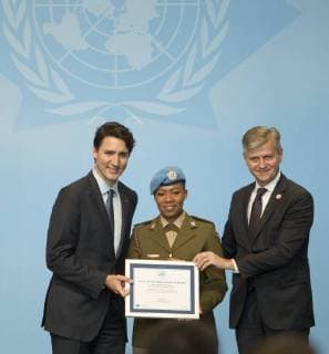 Justin Trudeau honours UN soldier with gender award