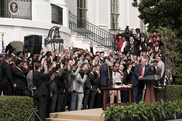 USA, Donald Trump receives college football champions Ohio State