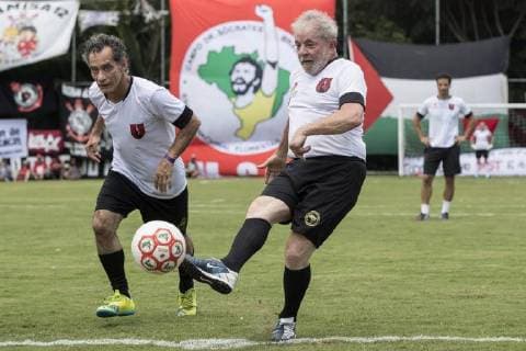 Luiz Inacio Lula da Silva during the inauguration of a football pitch in Guararema